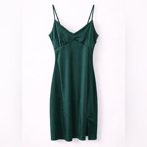 Y2K Emerald Satin Slip Dress 90s Midi Green S